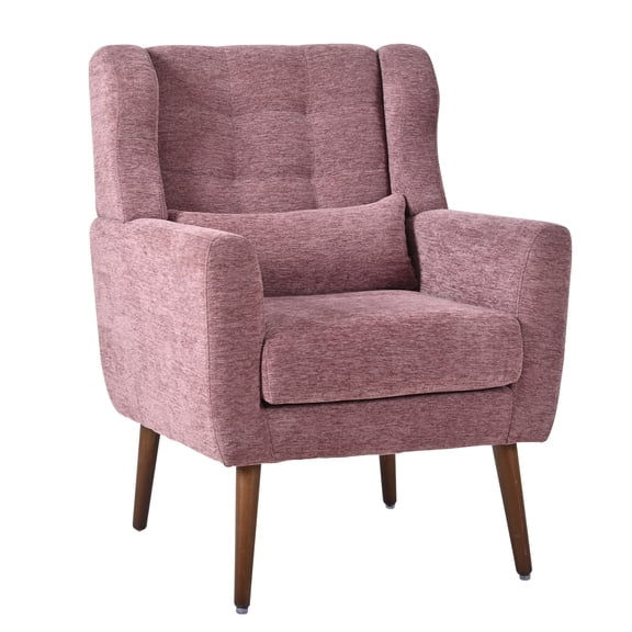 AISWORD Modern Accent Chair, Upholstered Armchair with Pillow, Fabric Single Sofa Chair with Lounge Seat and Wood Legs Accent Chair for Living Room Bedroom Small Spaces, Dark Purple