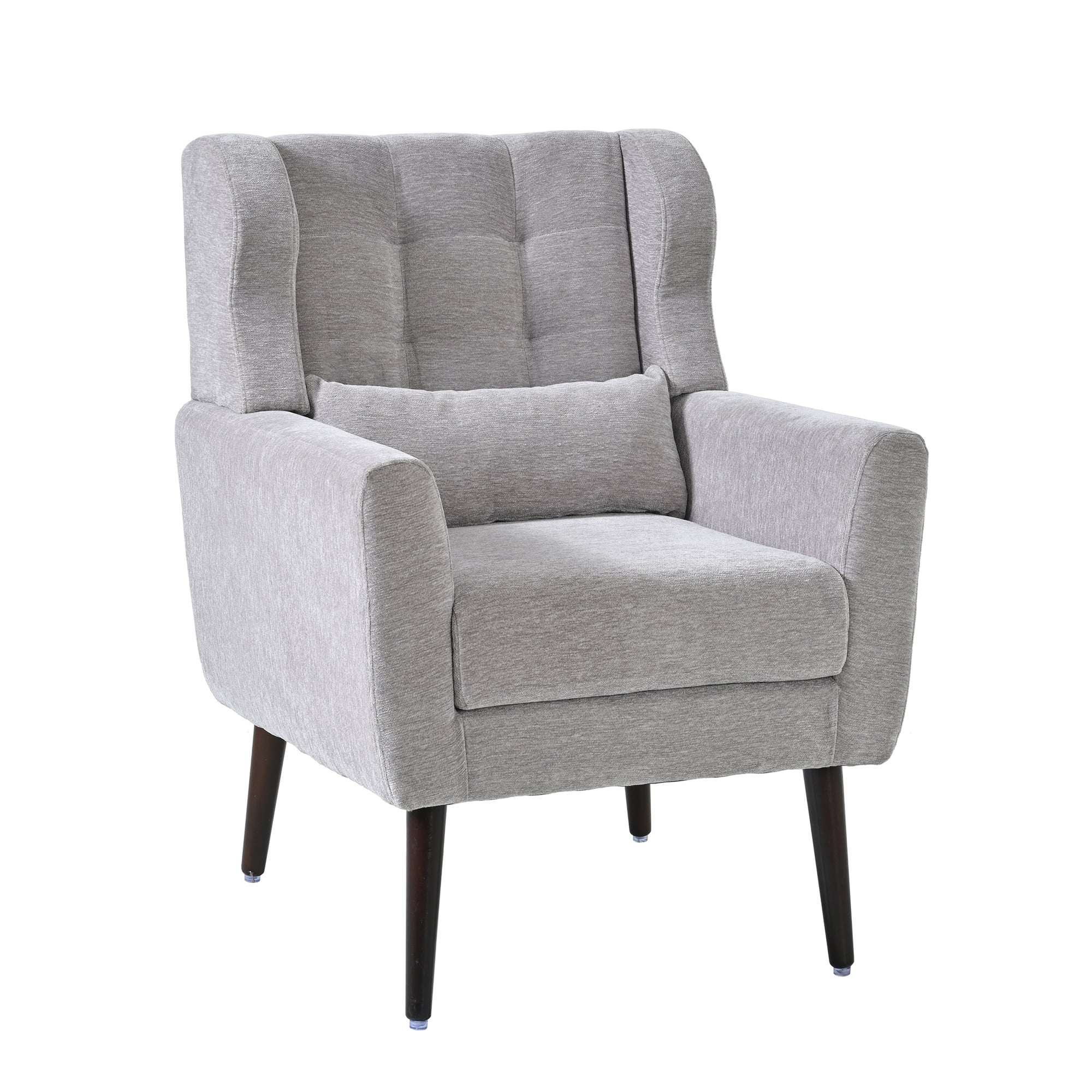 AISWORD Modern Accent Chair, Upholstered Armchair with Pillow, Fabric Single Sofa Chair with Lounge Seat and Wood Legs Accent Chair for Living Room Bedroom Small Spaces, Grey