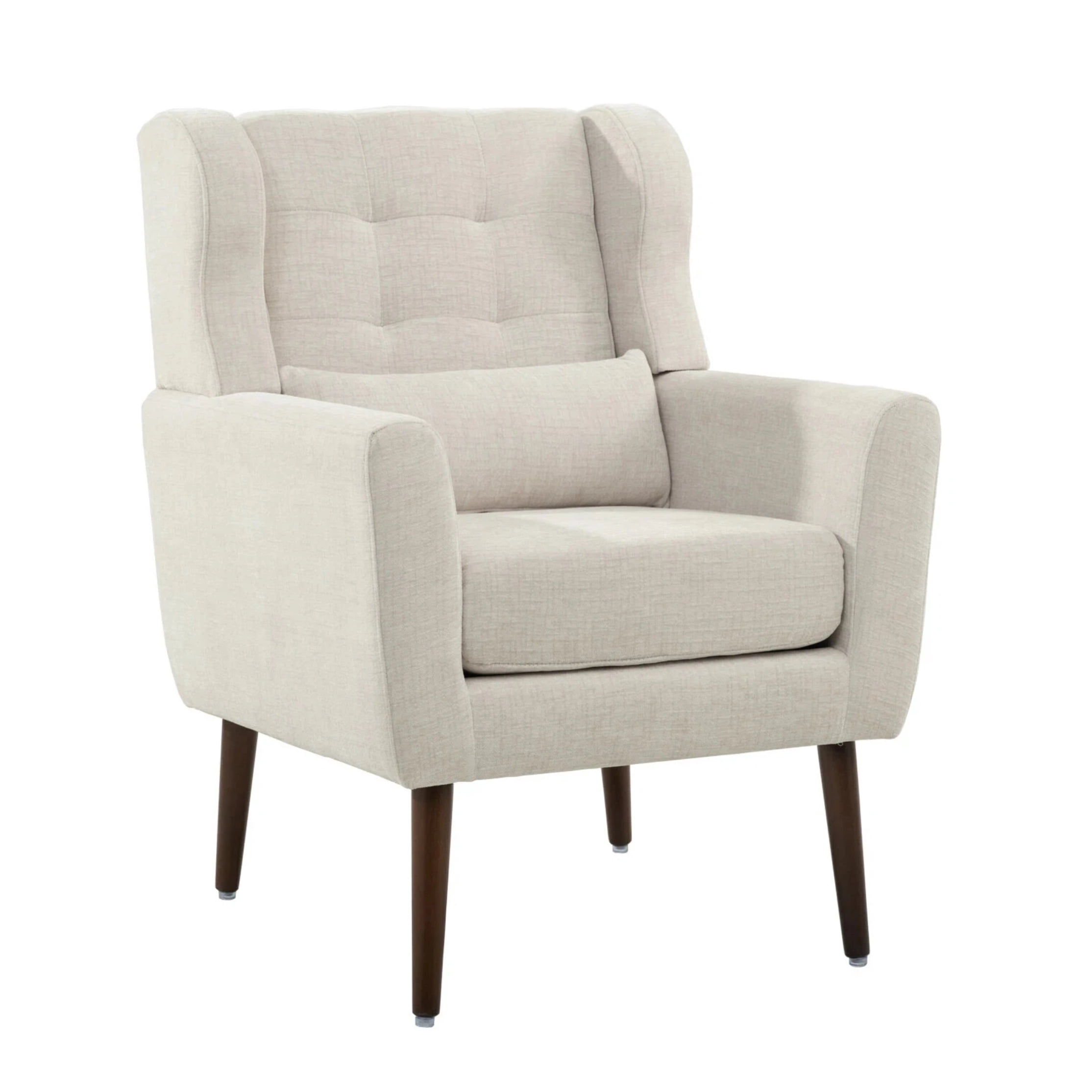 AISWORD Modern Accent Chair, Upholstered Armchair with Pillow, Fabric Single Sofa Chair with Lounge Seat and Wood Legs Accent Chair for Living Room Bedroom Small Spaces, Beige