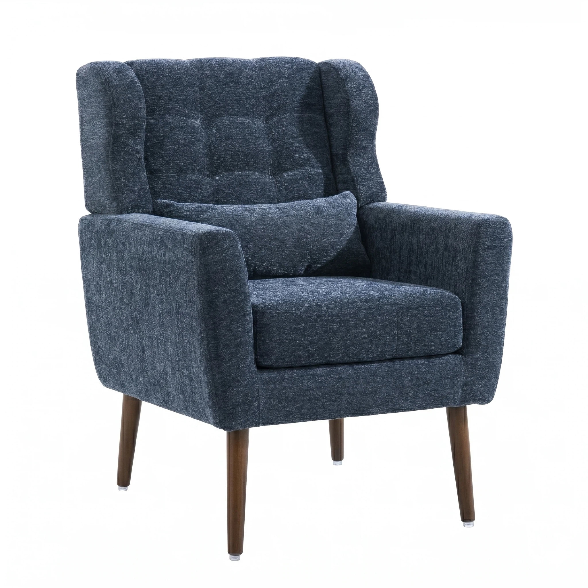 AISWORD Modern Accent Chair, Upholstered Armchair with Pillow, Fabric Single Sofa Chair with Lounge Seat and Wood Legs Accent Chair for Living Room Bedroom Small Spaces, Dark Blue