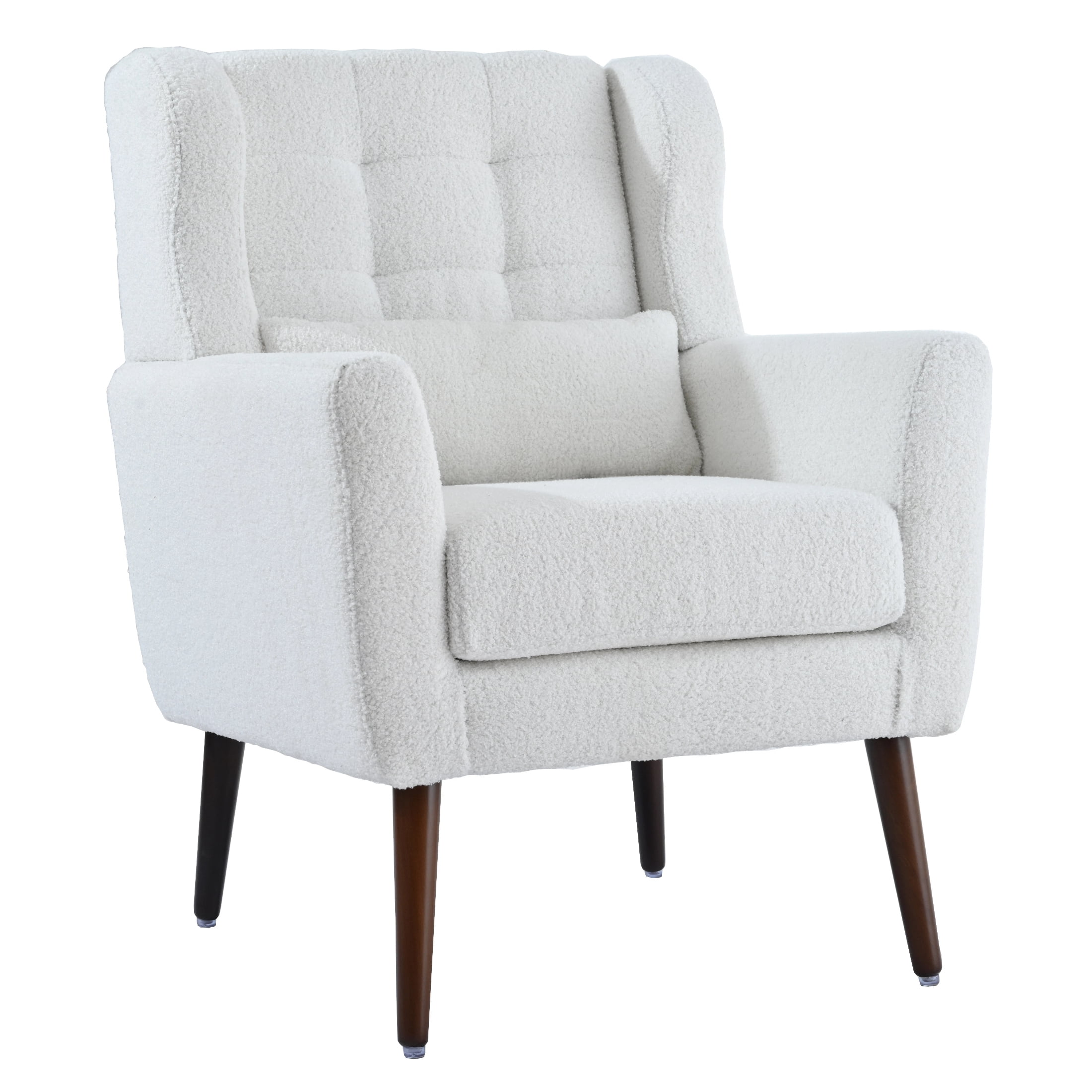 AISWORD Modern Accent Chair, Upholstered Armchair with Pillow, Fabric Single Sofa Chair with Lounge Seat and Wood Legs Accent Chair for Living Room Bedroom Small Spaces, White
