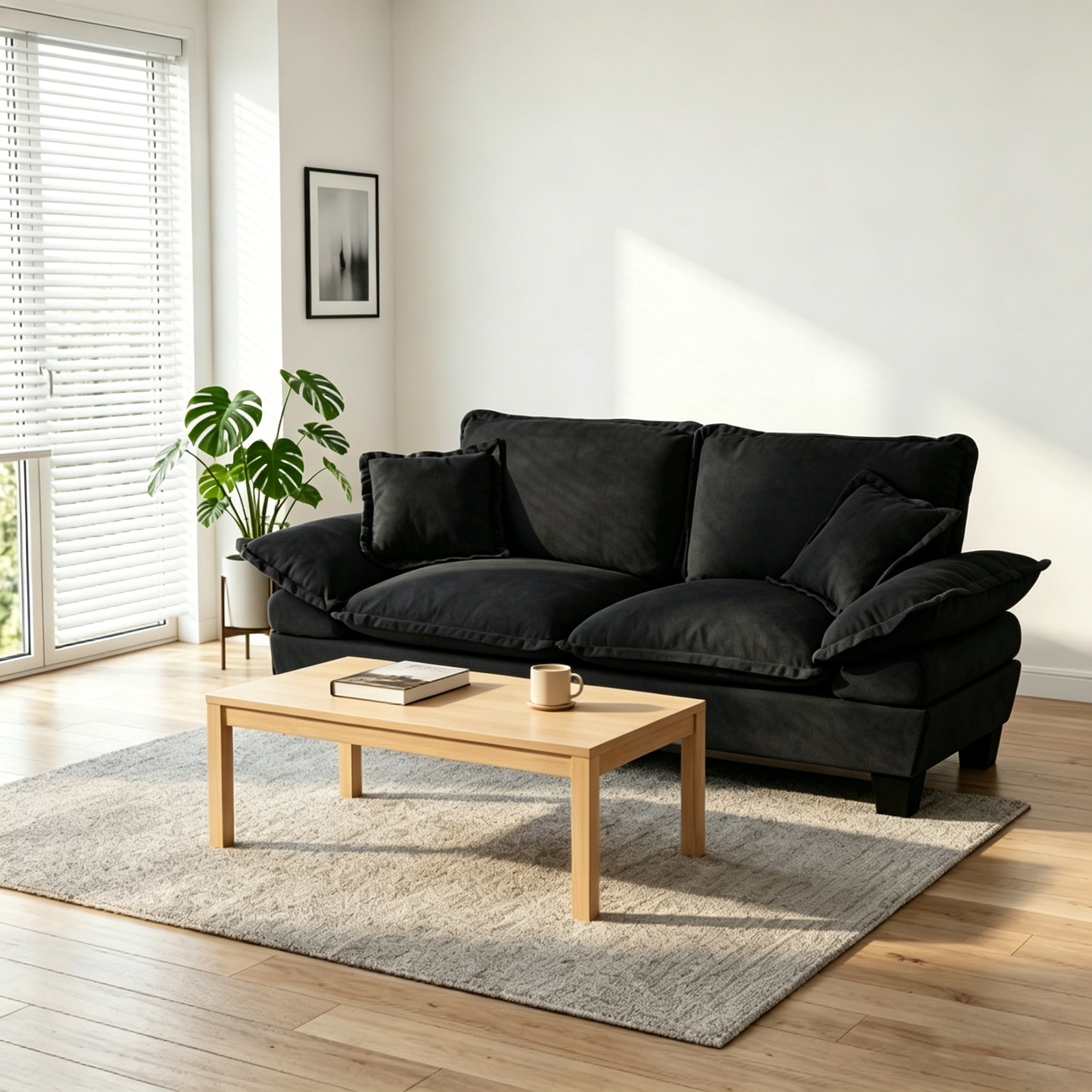 AISWORD 2 Seater Loveseat Sofa, Comfy Small Couch, Modular Sectional Love Seat with Pillows for Bedroom, Apartment, Office, Small Spaces, Black
