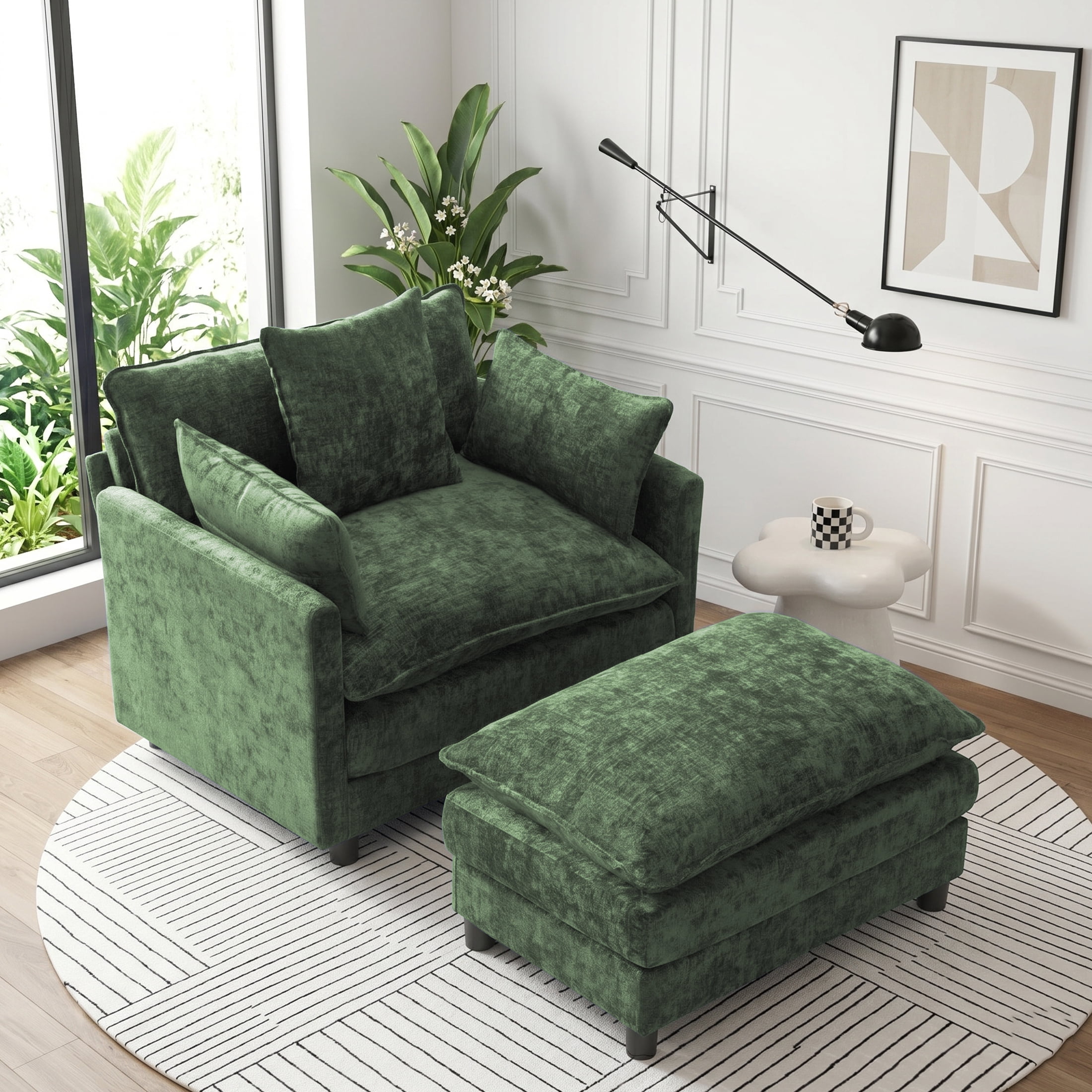 AISWORD Oversized Modular Sectional Sofa with Ottoman, Upholstered Deep Seat Chaise Lounge with Pillows for Living Room, Green