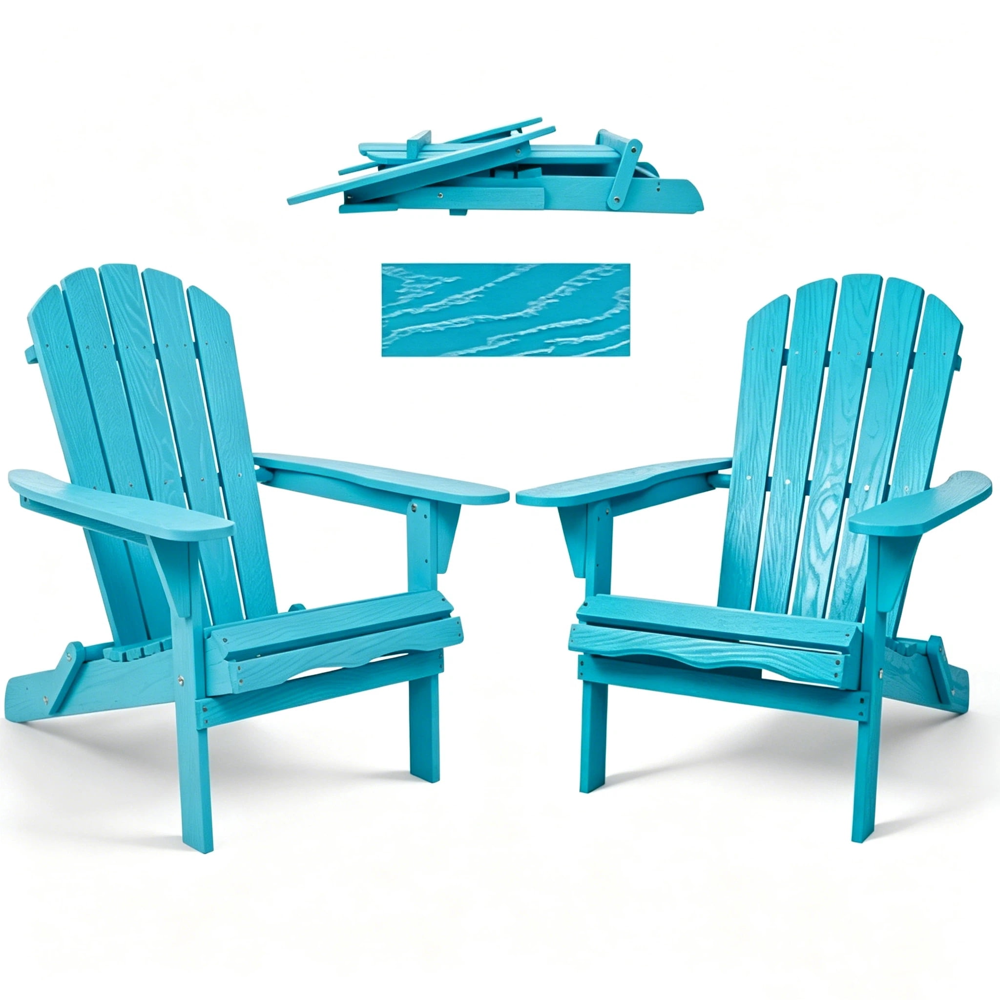 AISWORD Outdoor Folding Embossed Adirondack Chair Set of 2, Pre-Assembled BackRest Wood Lounge Chair, Blue
