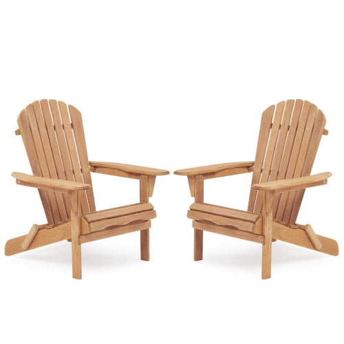 AISWORD Wooden Folding Adirondack Chair Set of 2, Pre-Assembled BackRest Wood Lounge Chair, Brown