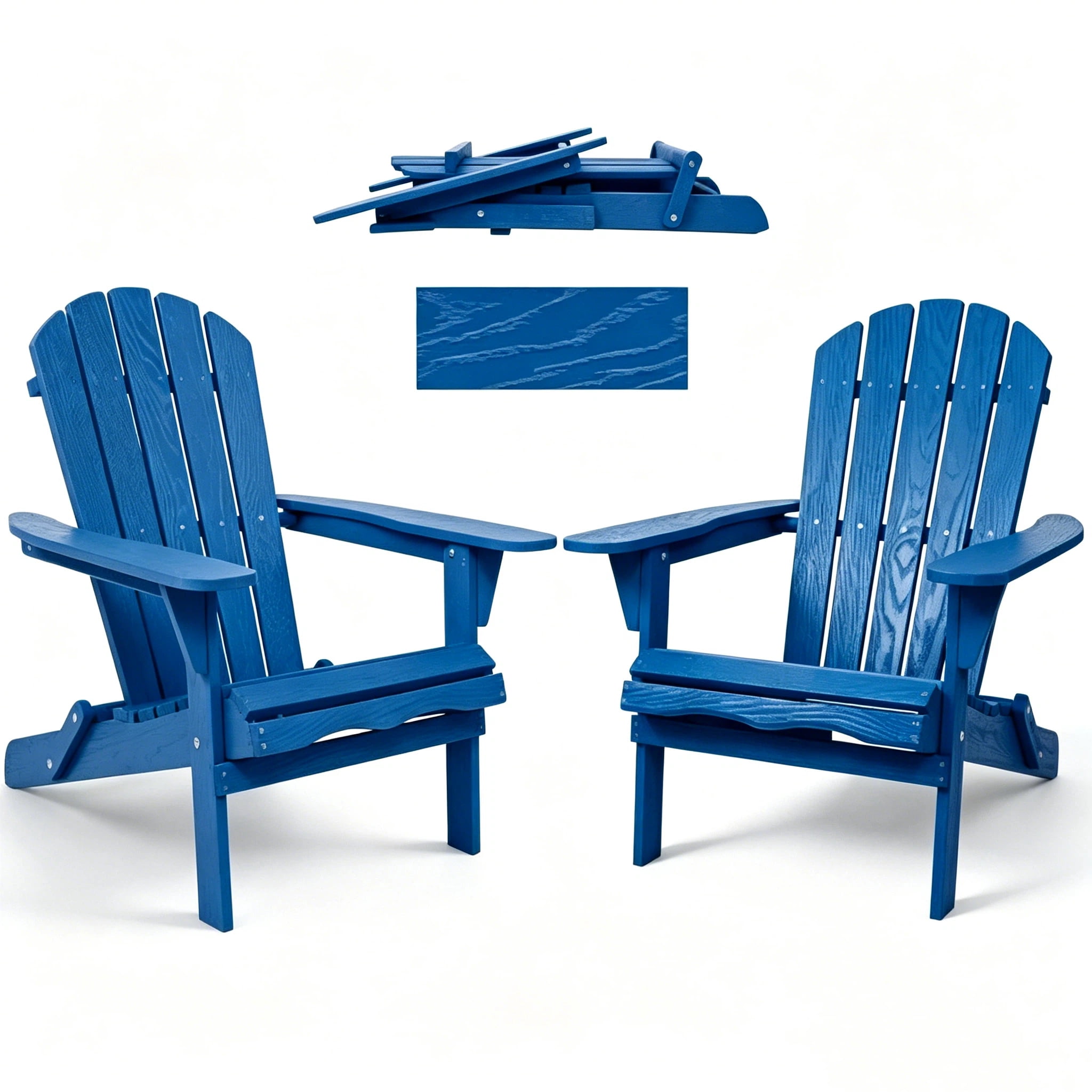 AISWORD Outdoor Folding Embossed Adirondack Chair Set of 2, Pre-Assembled BackRest Wood Lounge Chair, Navy