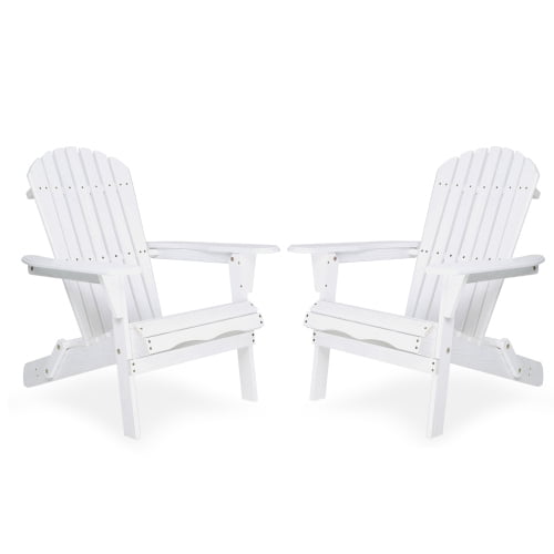 AISWORD Wooden Folding Embossed Adirondack Chair Set of 2, Pre-Assembled BackRest Wood Lounge Chair, White