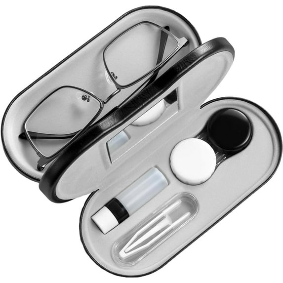 AITIME 2 in 1 Double Sided Portable Contact Lens and Eyeglasses Case - Marbling, Multifunction, Durable, Compact, Portable Storage Kit