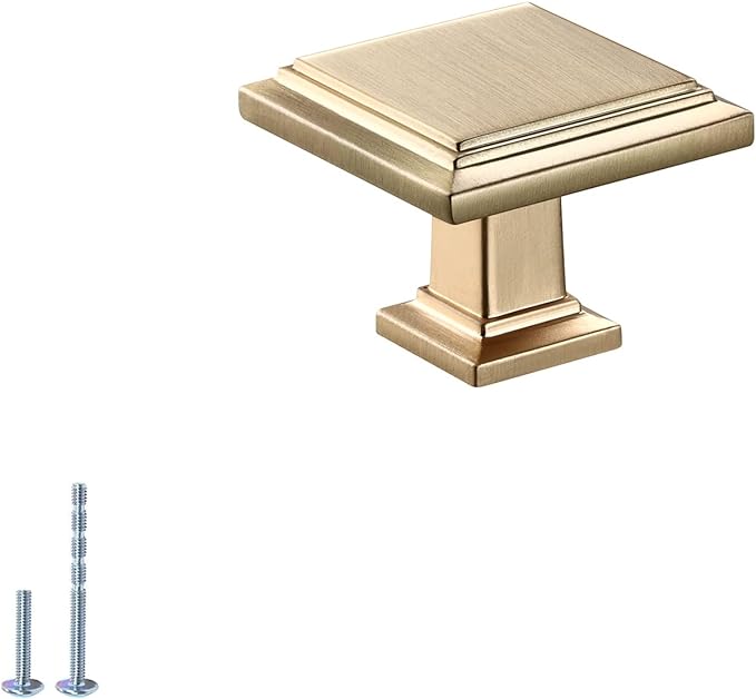 AITITAN Gold Knobs 10 Pack 1.24 Inch Width Gold Square Knobs
