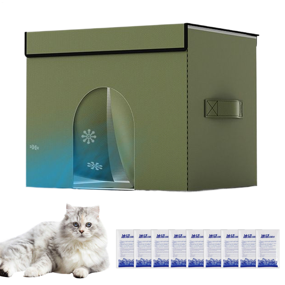 Foldable Cat Cooling House With Ice Pack - Weatherproof Outdoor Pet Shelter