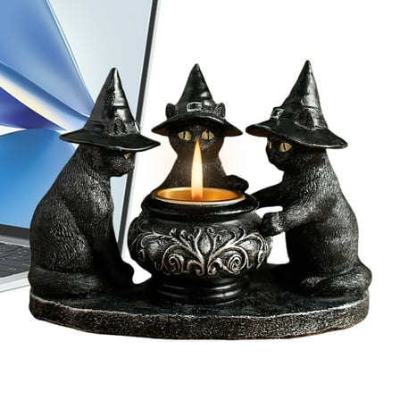 AITOCO Black Candle Holder Cat Aromatherapy Candlestick Gothic Statue Halloween Decorations Table Centerpieces Home Decor for Kitchen Dinning Room Bedroom Restaurant Fireplace carefully