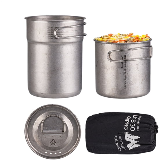 AITOCO Camping Cookware Sets Backpacking Stainless Steel Cookware 2 Pieces Portable Camping Pot with Handle for Backpacking Picnic Emergencies Survival College Dorm Travel suitable
