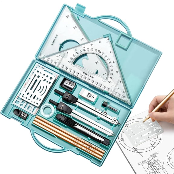 AITOCO Geometry Set 16X Math Tool Kit Drawing Tools with Storage Box Compass Graphic Drafting Supplies for School Students