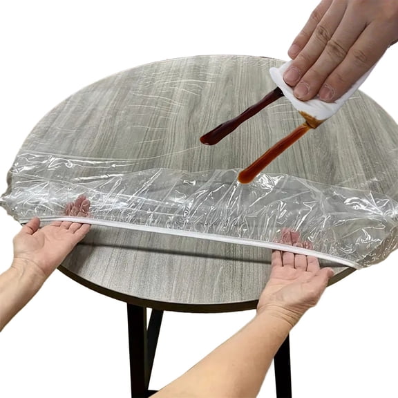 AITOCO Transparent Table Protector Round PVC Transparent Tablecloth with Elastic Strap Oil-resistant Waterproof Scratch-proof Rug for Wedding Reception Art Studio Workshop agreeable