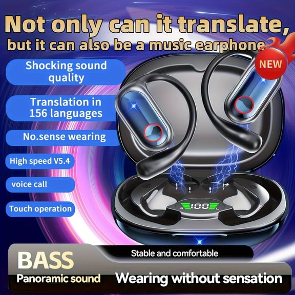 AITruly Open Ear Earbuds: 360 Ambient Sound, AI Translator (144 Languages), ENC Calls, BT 5.4, All-Day Comfort for Travel & Business