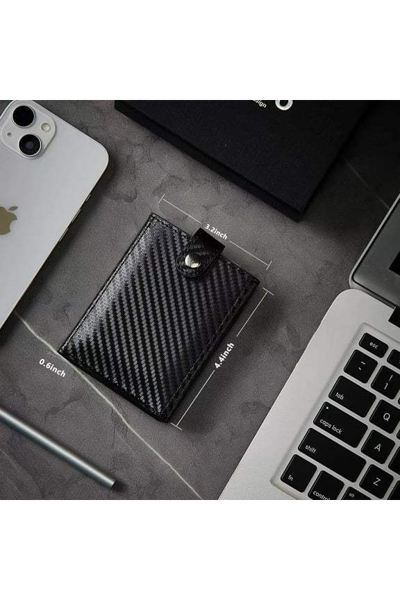 Men's Trifold Wallet - Black Carbon Leather with AirTag Holder