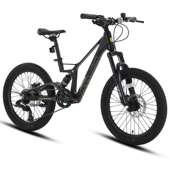 AIVA 20 Inch Mountain Bike, Magnesium Alloy Frame Dual Full-Suspension Mountain Bicycles, 7-speed Bike with Disc Brake