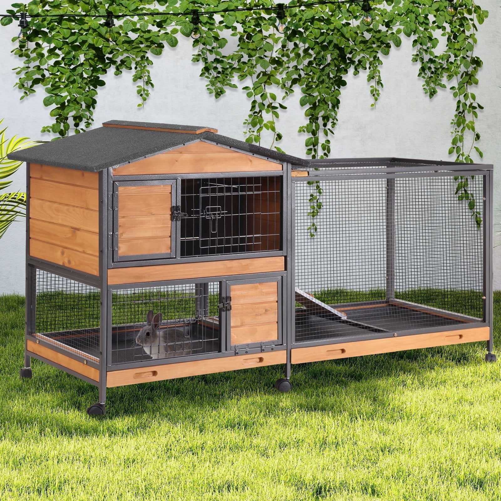 AIVITUVIN 2-Story Rabbit Hutch with Chew-Proof Full Metal Frame for ...
