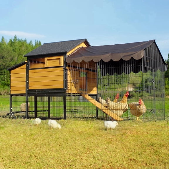 Aivituvin 85.6" Mobile Chicken Coop, Large All-Steel Frame Hen House for 6-8 Chickens Poultry Cage with Nesting Box, Waterproof Rain Cover Duck Coop