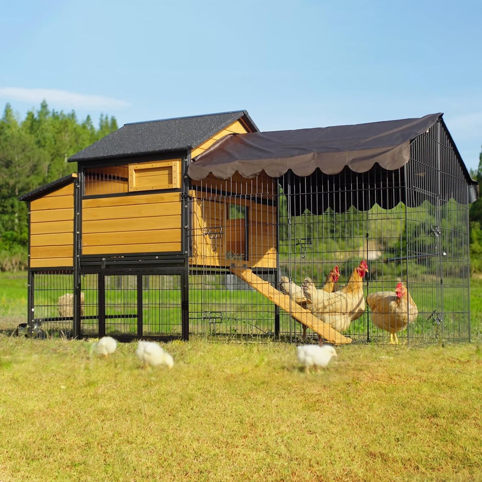 AIVITUVIN Mobile Chicken Coop,Large All-Steel Frame Hen House for 6-8 Chickens Poultry Cage with Nesting Box Metal Run,Waterproof Rain Cover Duck Coop