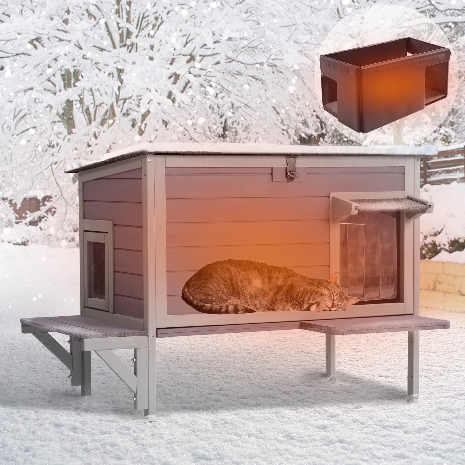 AIVITUVIN Outdoor Cat House with Triple-Layer Weatherproof Design - Insulated All-Round Foam Cat Shelter, Elevated Base & Escape Doors for Stray/Feral Cats