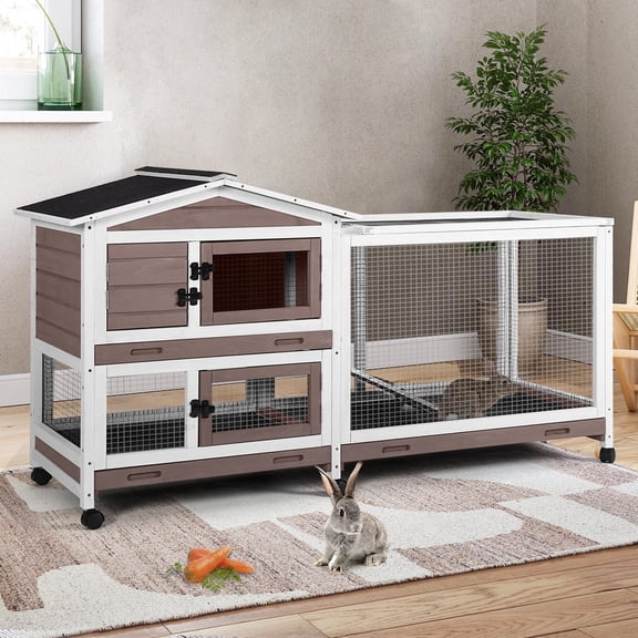 AIVITUVIN Rabbit Cage,Indoor Rabbit Hutch with Matel Frame and Pull Out Tray,Bunny Hutch Chicken Coop with Run
