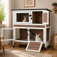 thumbnail image 1 of AIVITUVIN Wooden Rabbit Hutch Indoor Outdoor Rabbit Cage with Two Removable Trays Bunny Cage on Wheels Pet House Guinea Pig Cage 2 Story (Brown), 1 of 8