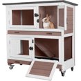 thumbnail image 1 of AIVITUVIN Wooden Rabbit Hutch Indoor Outdoor Rabbit Cage with Two Removable Trays Bunny Cage on Wheels Pet House Guinea Pig Cage 2 Story (Brown), 1 of 11