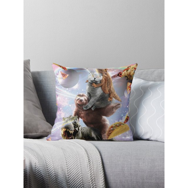 AIVO Laser Eyes Space Bearded Dragon Cat Sloth Dinosaur Throw Pillow ...