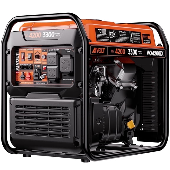 AIVOLT 4200W Open Frame Inverter Generator, Gas Powered, Home Backup, RV-Ready, Camping, Worksite