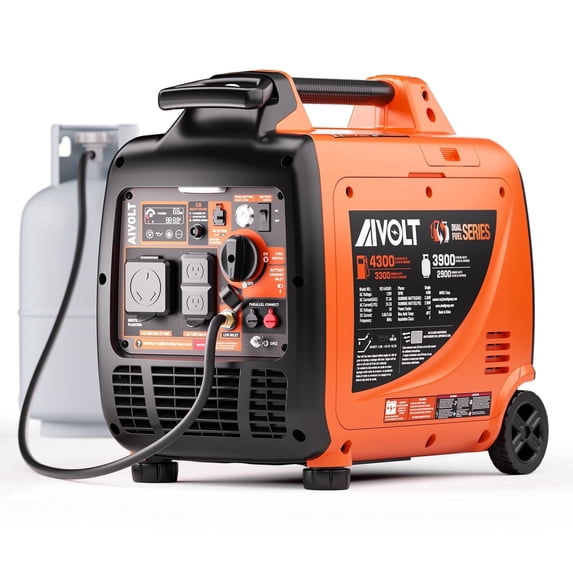 AIVOLT 4300W Ultra-Quiet Dual Fuel Inverter Generator with Wheel Kit, 3-Way Remote/Electric/Recoil Start, Auto-Switch, for RV Camping & Home Backup