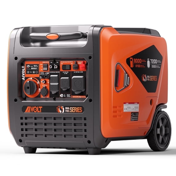 AIVOLT 8000W Dual Fuel Portable Inverter Generator with Quiet Operation & CO Auto-Shutdown