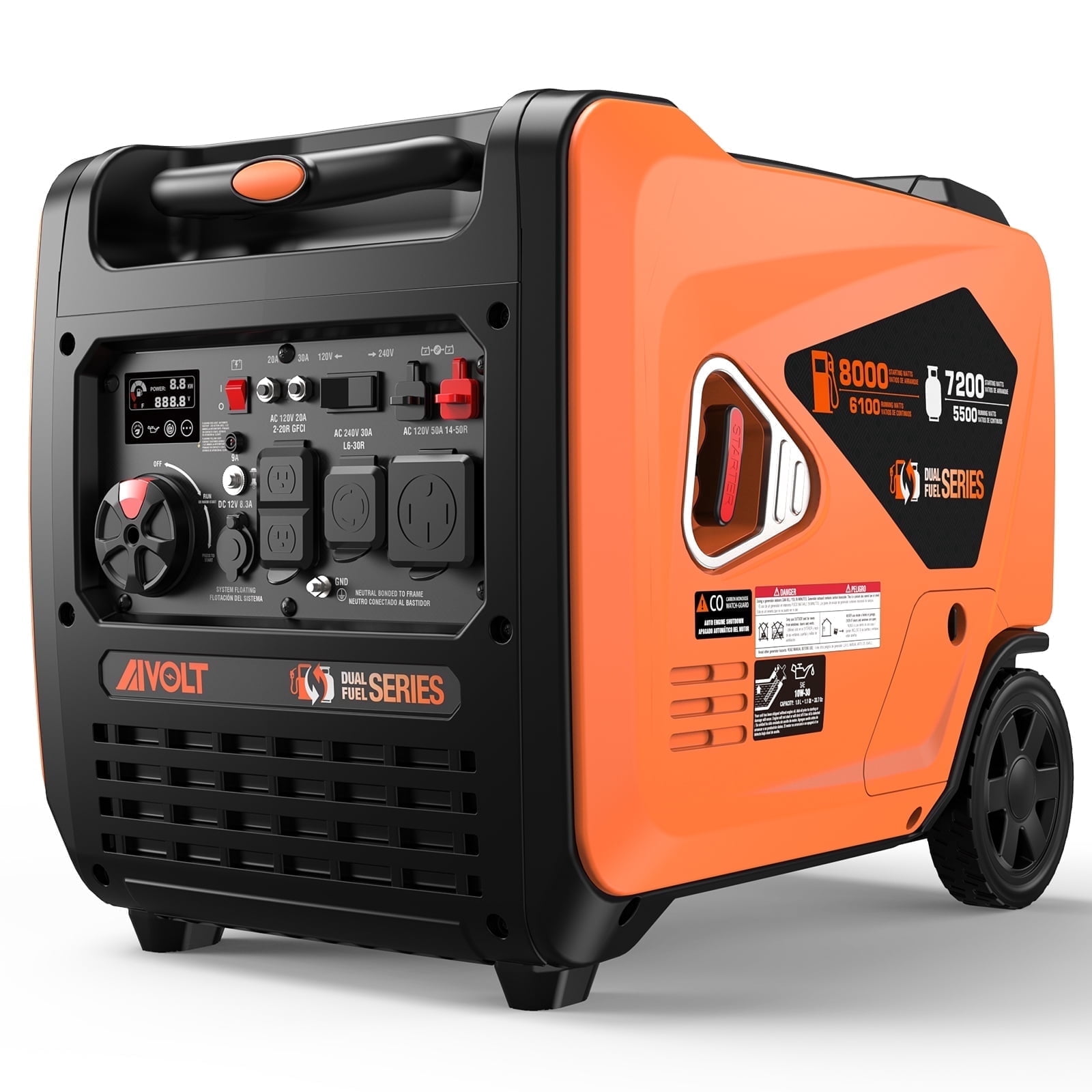 AIVOLT 8000W Dual Fuel Portable Inverter Generator with Quiet Operation & CO Auto-Shutdown