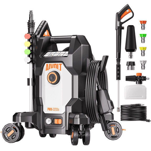AIVOLT Corded Electric Pressure Washer 4800 Psi, 2.76 Gpm, 4 Nozzles, Soap Tank, Anti-Tipping, 36ft Cable, 25ft Hose Cold Water Power Washer