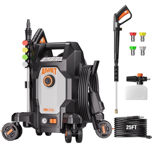 AIVOLT Electric Pressure Washer,4500PSI Power Washer with Anti-Tipping 4-Wheel Design,4 Quick-Connect Nozzles,Foam Cannon,Spray Gun & Cleaning Brush Set for Cars, Driveways,Fences,Patios & Home