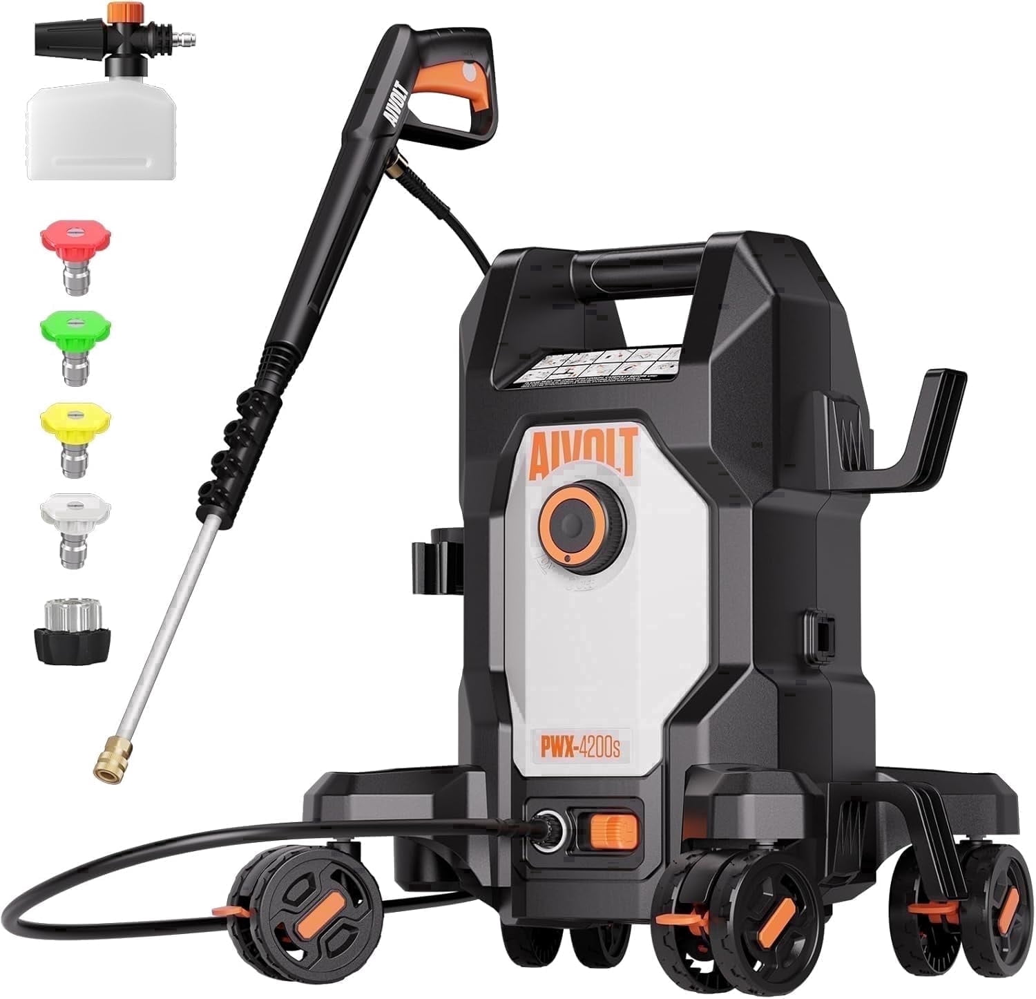 AIVOLT Pressure Washer,Max 4800 PSI at 2.6 GPM Corded Cold Water Power Washer, 4 Nozzles, Soap Tank, Anti-Tipping, 36ft Cable, 25ft Hose(Upgraded)