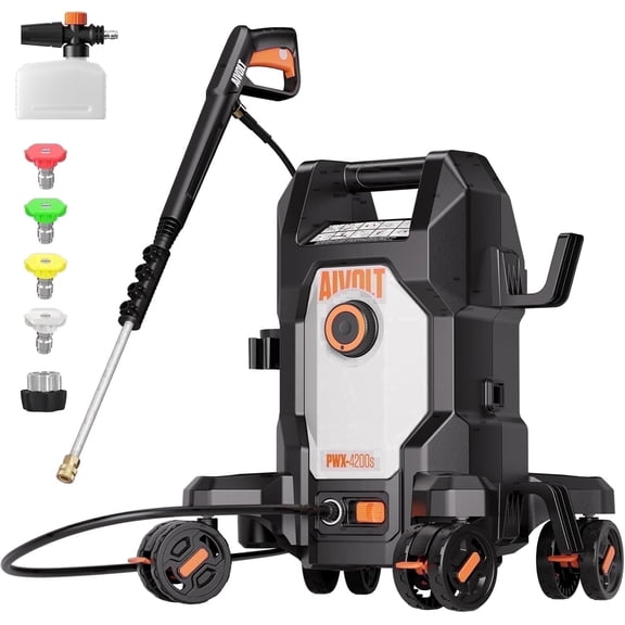 AIVOLT Pressure Washer,Max 4800 PSI at 2.6 GPM Corded Cold Water Power Washer, 4 Nozzles, Soap Tank, Anti-Tipping, 36ft Cable, 25ft Hose(Upgraded)