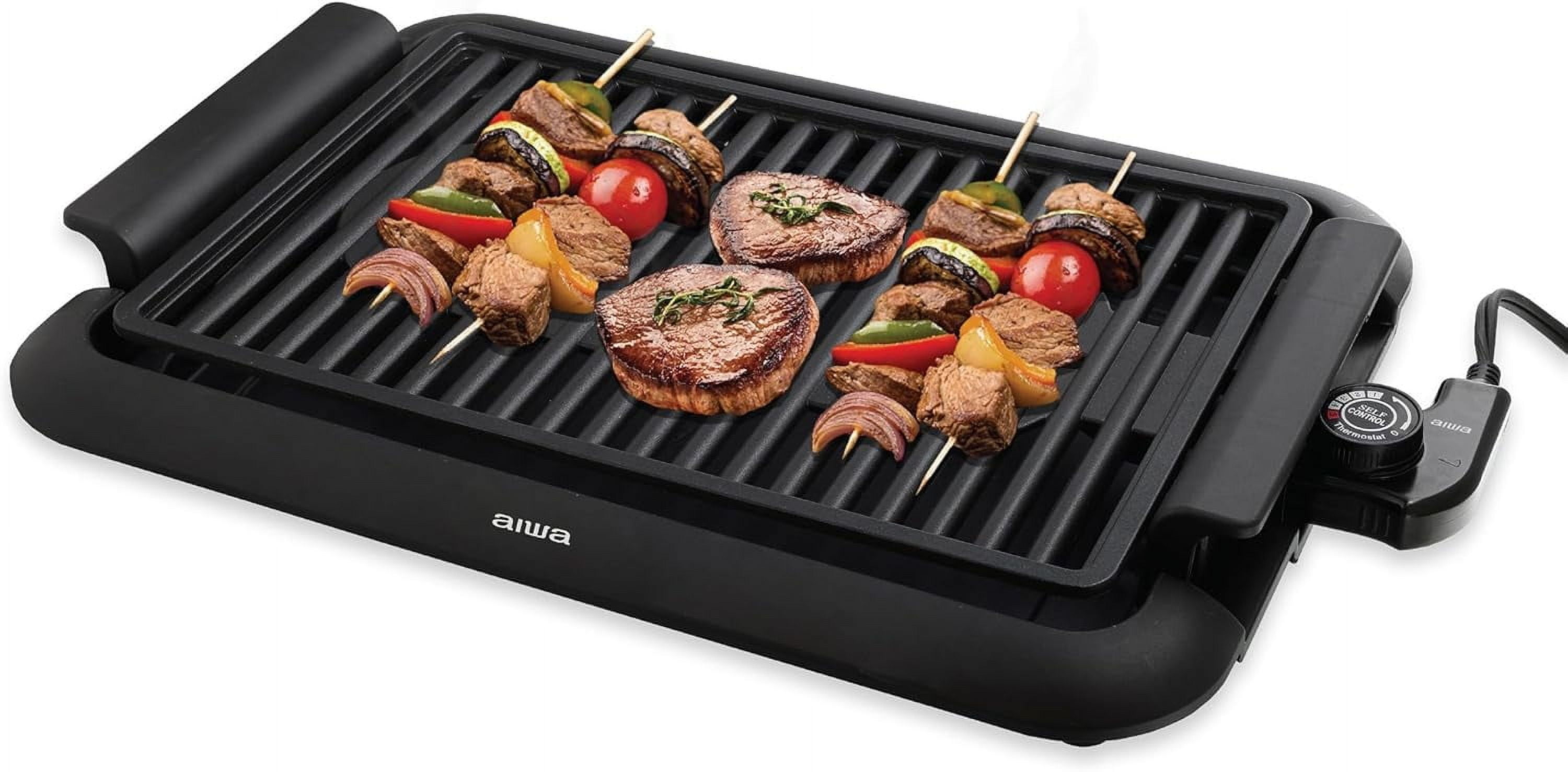 Aiwa Ceramic Nonstick Indoor Smokeless Grill with 5 Temperature Settings, 1200W, Black