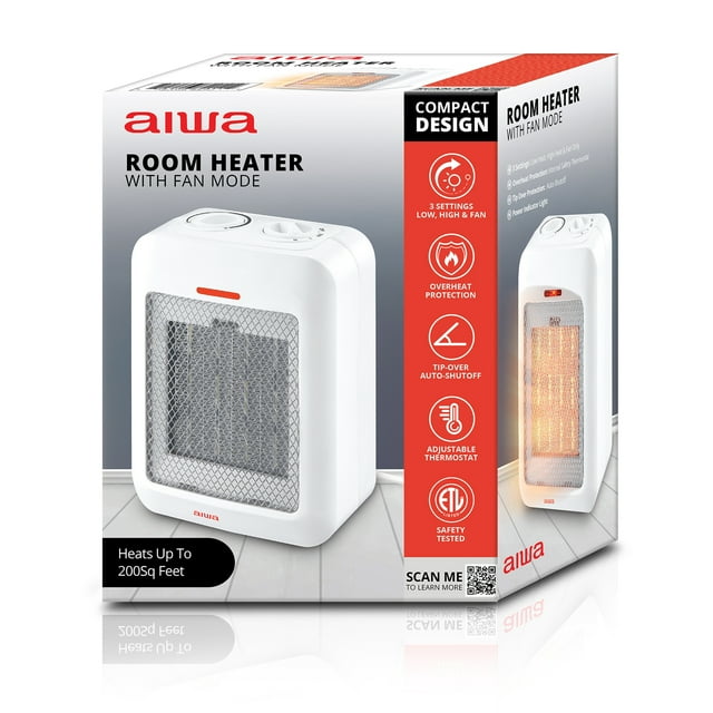 Small Space Heater With Auto Shut Off AIWA 1500W Ceramic Space Bedroom Heater, Overheat & Tip-over Auto Shut