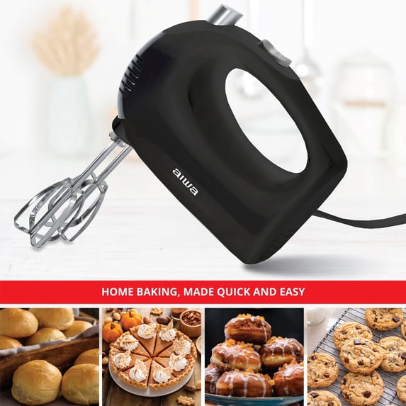 AIWA 5-Speed Electric Hand Mixer, 150W Handheld Kitchen Mixer with Stainless Steel Dishwasher-Safe Beaters, Black