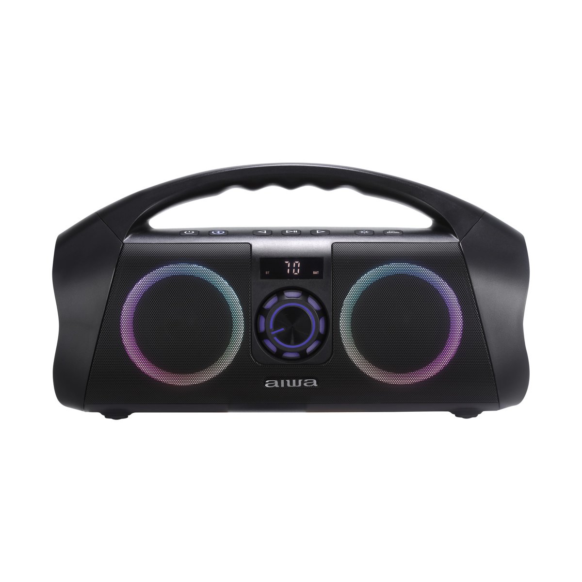 Aiwa Wireless Boombox Bluetooth Speaker, 120W Peak Power, IPX7 Waterproof, 15Hr Playtime, 7 LED Light Modes, USB-C Fast Charging, True Wireless Pairing, Outdoor & Party Speaker