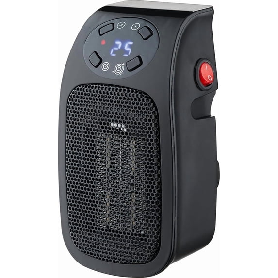 Aiwa Outlet Plug-in Electric Space Heater, Mini Heater with Adjustable Temperature Control, Black