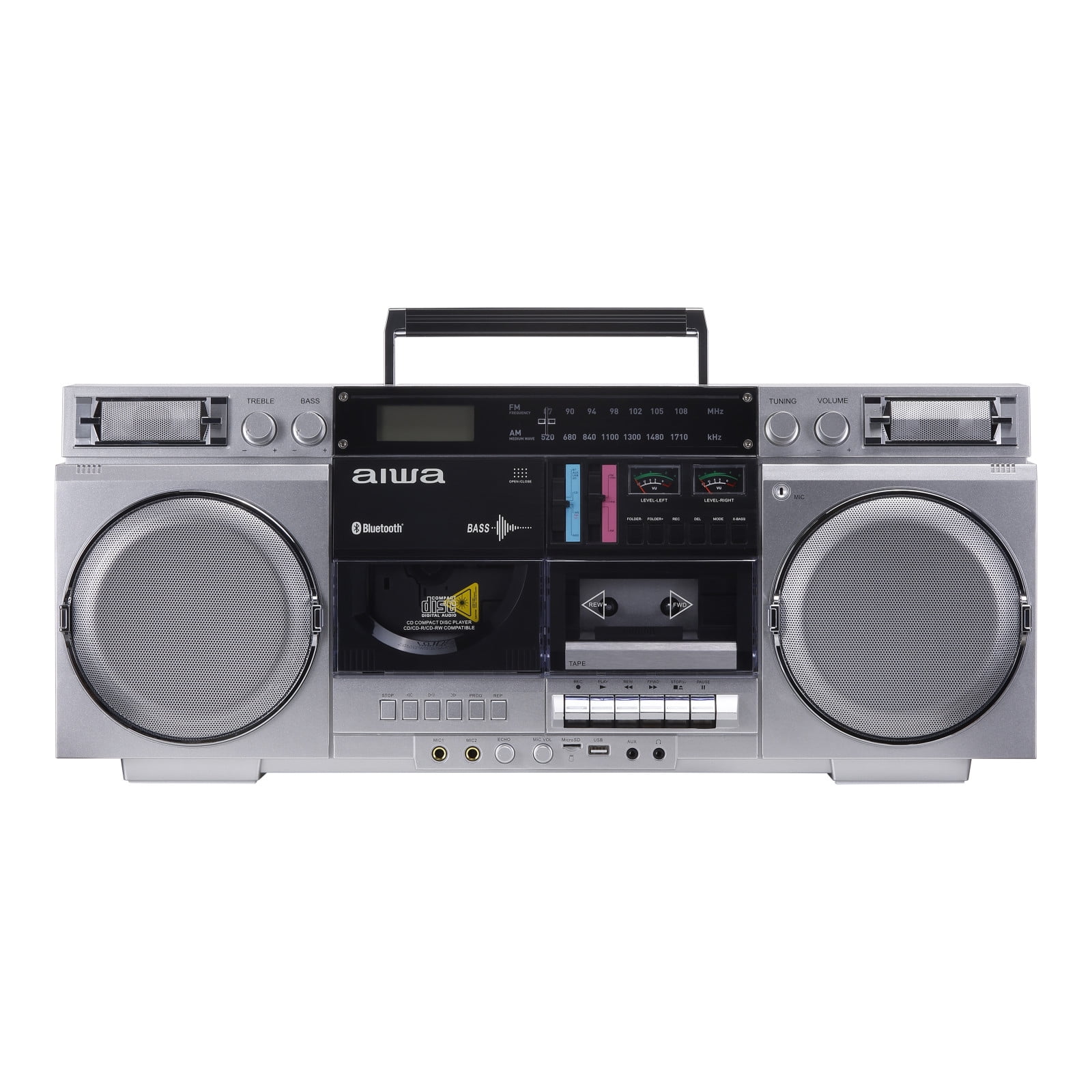 AIWA Retro Boombox CD & Cassette Player with Recording, Bluetooth 5.0, FMAM Radio, USBSDAUX Inputs, LCD Display, Dual 40W Speakers, Vintage Portable Stereo