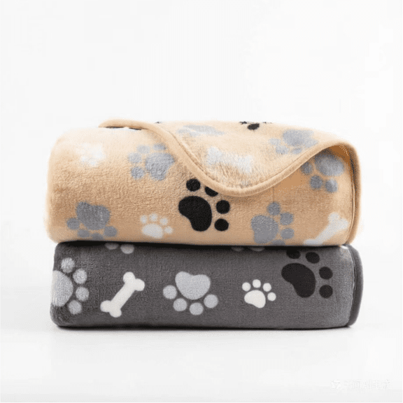 AIWEK Dog Blanket Paw Bone Pattern 1 Pack 2 Super Soft Warm Flannel Sofa Cover Car Bed Protector, Urine Proof Washable Outdoor Pet Blanket for Puppy Large Dogs & Cats,40"*30" Grey&Beige