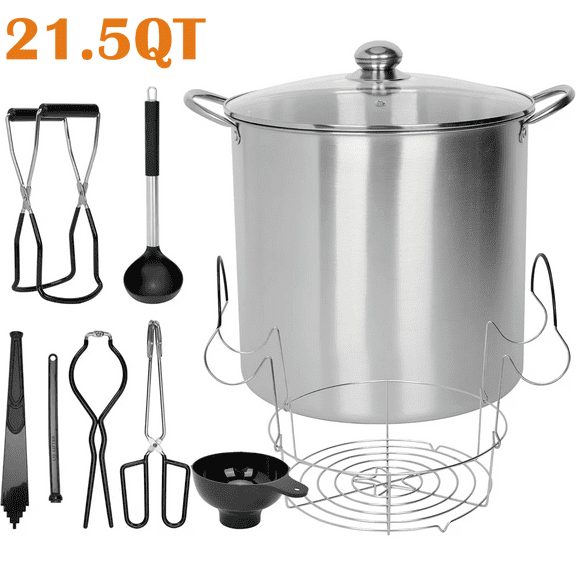 AIWFL 21.5 Quart Canning Pot with Rack and Lid, 7 Pcs Stainless Steel Canning Tools Set, Canner Supplies Starter Kit for Beginner, Home, Kitchen(Black)