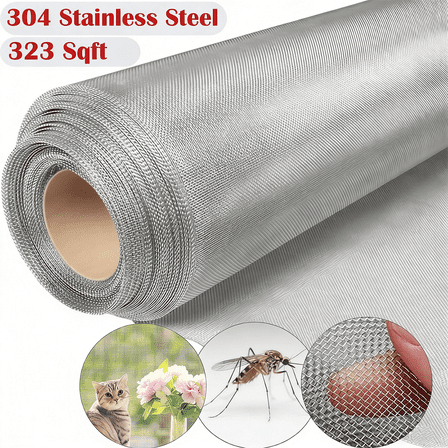 AIWFL 39.4 in x 98.4 ft Window Screen Mesh Roll Replacement, 304 Stainless Steel Material (323 sq. ft.) Pet Screen Roll, Woven Wire Mesh for Window, Door, Porch and Patio, Silver
