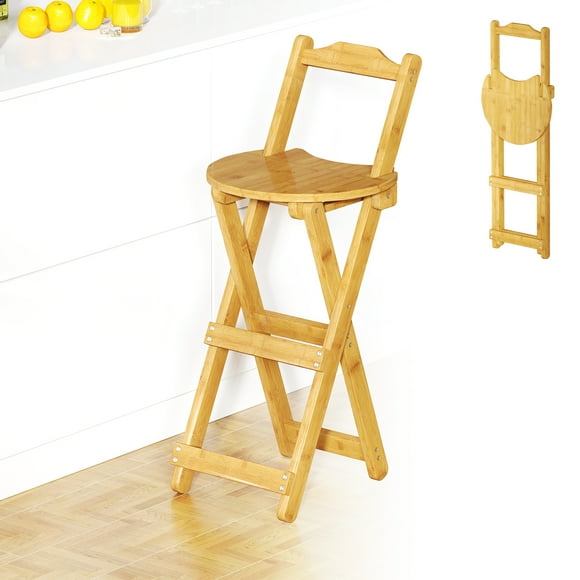 AIWFL Bamboo Folding Barstools, Portable Counter Height Dining Chairs with Backrest, Installation Free