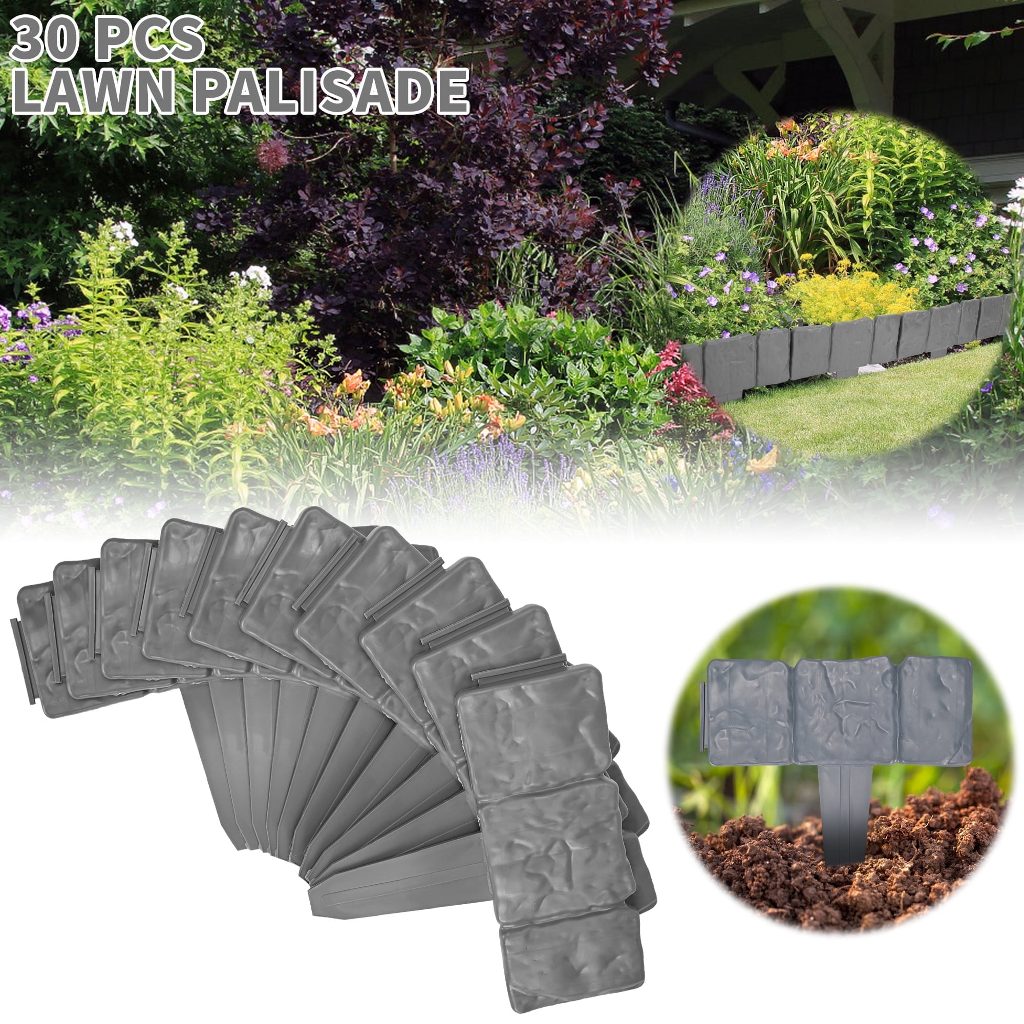 AIWFL Garden Lawn Edging Plant Border, 30 Pack Stone Effect Plastic Fence Lawn Edging
