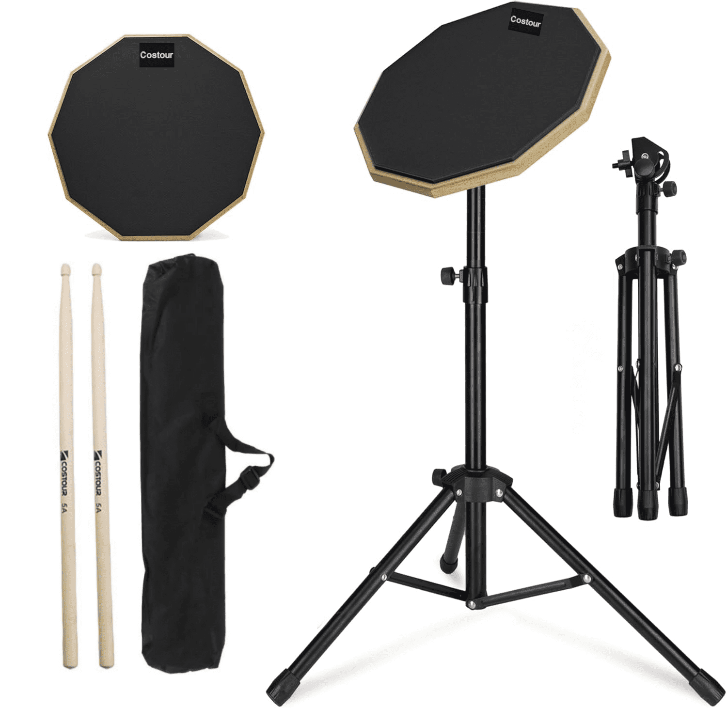 AIWFL Silent Drum Practice Pad Set with Adjustable 21.7 inch - 35.4 inch Height Stand, 8 inch Silent Drum Kit, Black