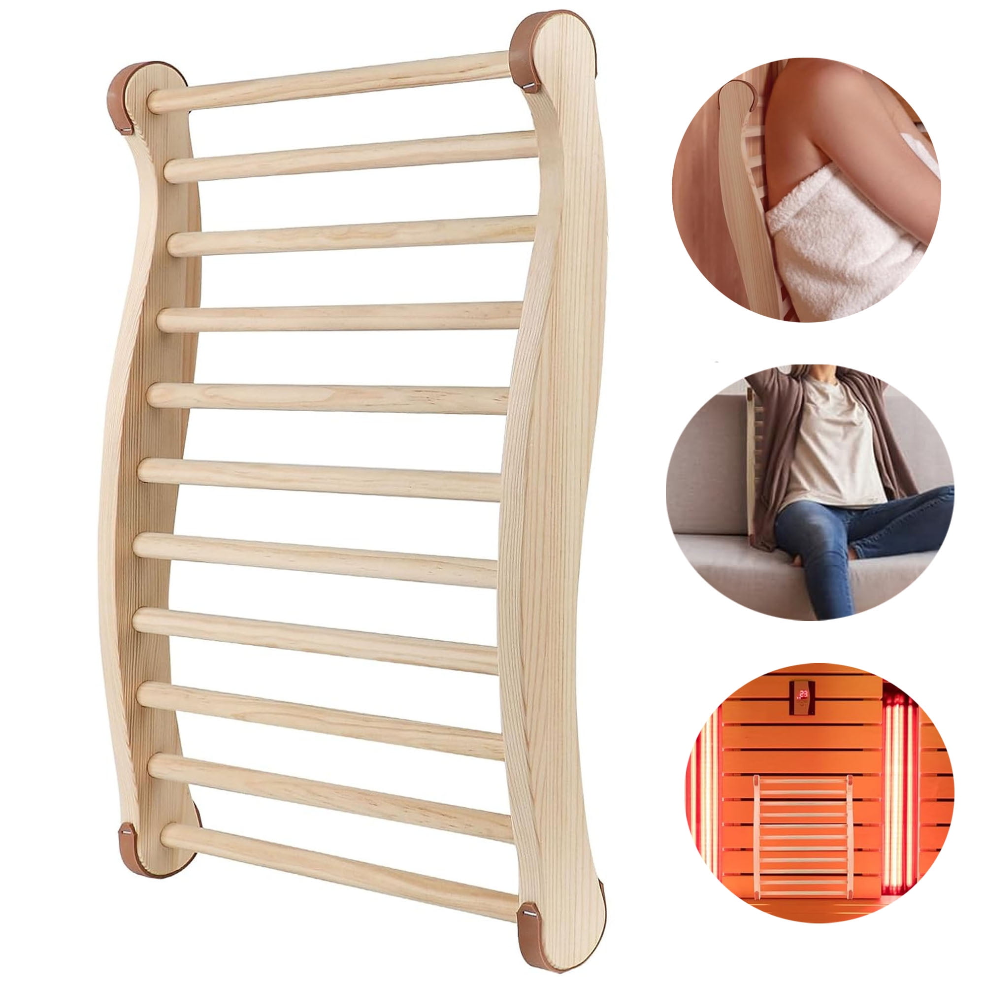 AIWFL Wooden Sauna Backrest, Ergonomic S-Shape Sauna Chair with Non-slip Pads, Heat-resistant, 15"W x 19.7"H